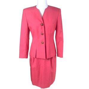 Kasper ASL Petite Size 8 Women's Skirt Suit w/ Blazer Jacket Pink Formal Career